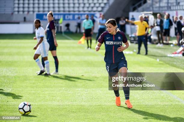 Laure Boulleau of PSG during the French Women's Division 1 match between Paris Saint Germain and Marseille at Stade Jean Bouin on April 21, 2018 in...