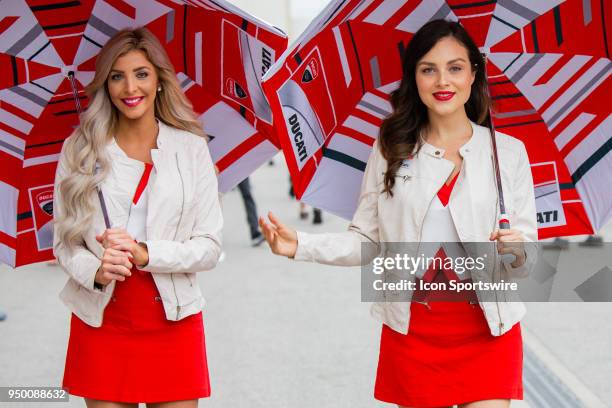 Ducati models posing for a photograph during the MotoGP Red Bull U.S. Grand Prix of The Americas - Qualifying at Circuit of The Americas on April 21,...