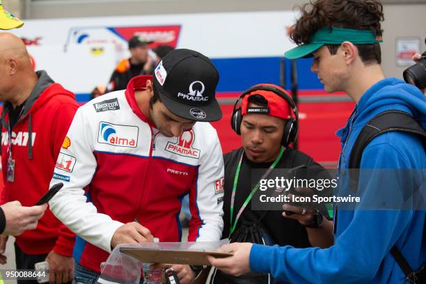 Alma Pramac Racing Danilo Petrucci signs autograph for fans during the MotoGP Red Bull U.S. Grand Prix of The Americas - Qualifying at Circuit of The...