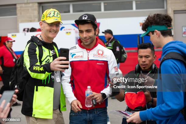 Alma Pramac Racing Danilo Petrucci takes a selfie photo with a fans during the MotoGP Red Bull U.S. Grand Prix of The Americas - Qualifying at...