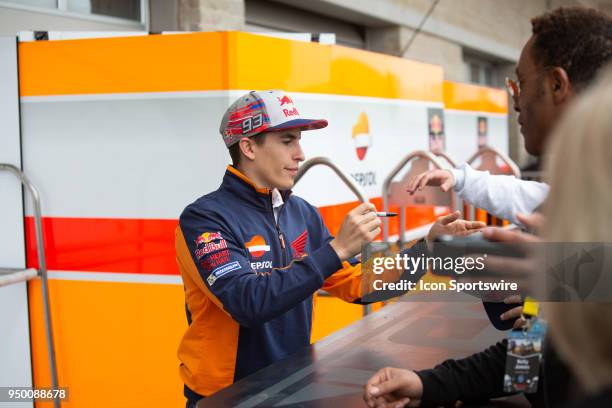 Repsol Honda Team Marc Marquez signing autographs during the MotoGP Red Bull U.S. Grand Prix of The Americas - Qualifying at Circuit of The Americas...