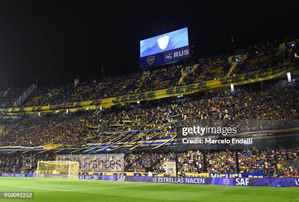 Fans of Boca Juniors cheer for their team before a match between Boca Juniors and Newell's Old Boys as part of Argentine Superliga 2017/18 at Alberto...