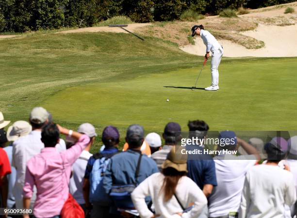 Jin Young Ko of South Korea putts for birdie on the seventh green during round four of the Hugel-JTBC Championship at the Wilshire Country Club on...