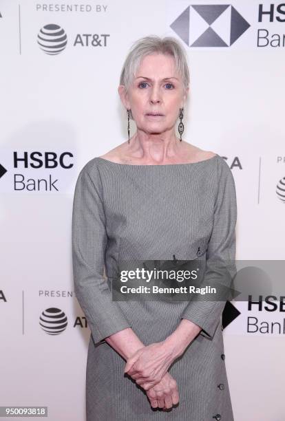 Janet McQueen poses for a picture on the red carpet during the 2018 Tribeca Film Festival screening of "McQueen" at BMCC Tribeca PAC on April 22,...