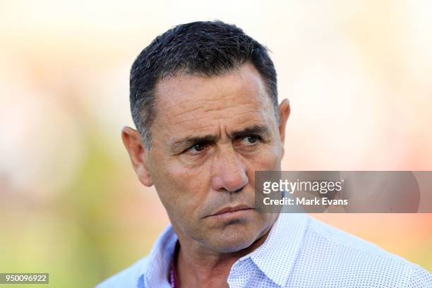 Shane Flanagan, coach of the Sharks, looks on during the round seven NRL match between the Cronulla Sharks and the Penrith Panthers at Southern Cross...