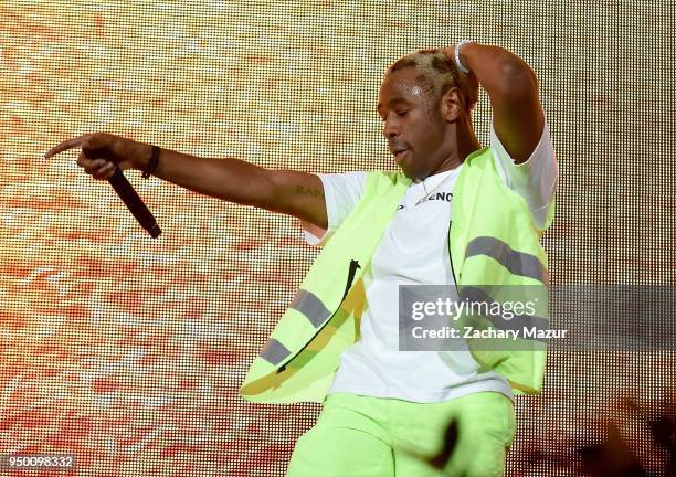 Tyler, the Creator performs onstage during the 2018 Coachella Valley Music and Arts Festival at the Empire Polo Field on April 21, 2018 in Indio,...