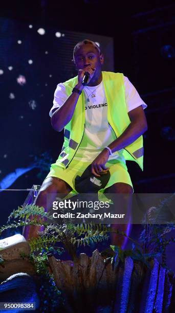 Tyler, the Creator performs onstage during the 2018 Coachella Valley Music and Arts Festival at the Empire Polo Field on April 21, 2018 in Indio,...