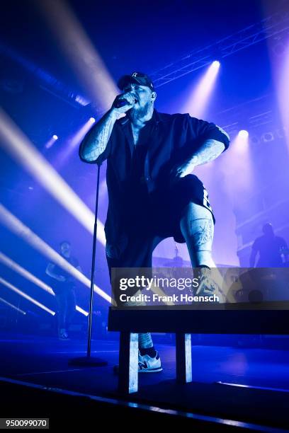 Singer Sven Gillert of the German band Haudegen performs live on stage during a concert at the Huxleys on April 22, 2018 in Berlin, Germany.