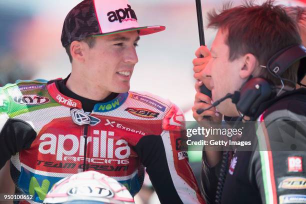 Aleix Espargaro of Spain and Aprilia Racing Team Gresini prepares to start on the grid during the MotoGP race during the MotoGp Red Bull U.S. Grand...