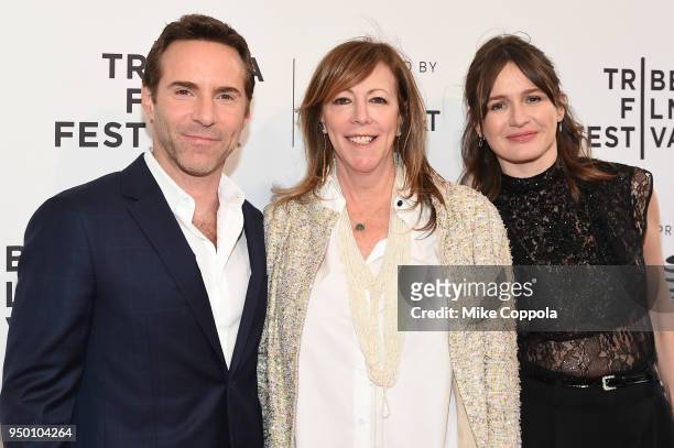 Alessandro Nivola, Jane Rosenthal and Emily Mortimer attend a screening of "To Dust" during the 2018 Tribeca Film Festival at SVA Theatre on April...