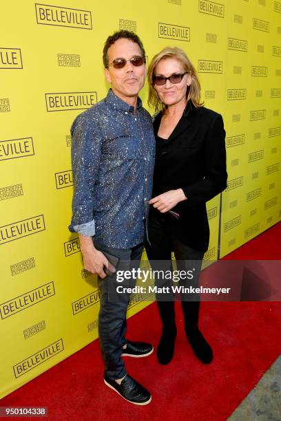 Ivan Menchell and Karen Sillas attend the Opening Night Of "Belleville," presented by Pasadena Playhouse on April 22, 2018 in Pasadena, California.