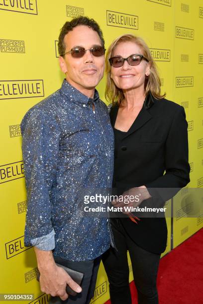 Ivan Menchell and Karen Sillas attend the Opening Night Of "Belleville," presented by Pasadena Playhouse on April 22, 2018 in Pasadena, California.