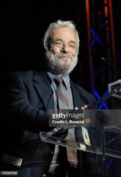 Composer/songwriter Stephen Sondheim accepts his award during the Recording Academy New York Chapter's Tribute to Bon Jovi, Alicia Keys, Donnie...