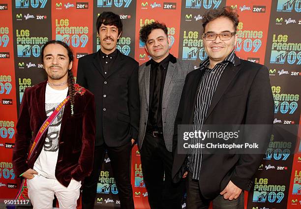 Musicians Rubén Albarrán, Emmanuel del Real, Enrique Rangel, and Joselo Rangel of the band Cafe Tacvba arrive at the "Los Premios MTV 2009" Latin...