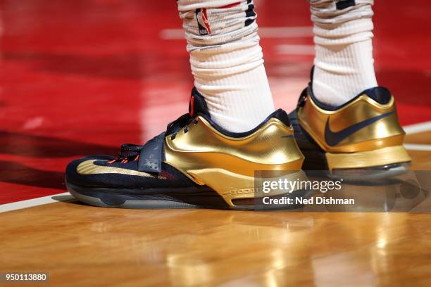 Sneakers of Mike Scott of the Washington Wizards during the game against the Toronto Raptors in Game Four of Round One of the 2018 NBA Playoffs on...