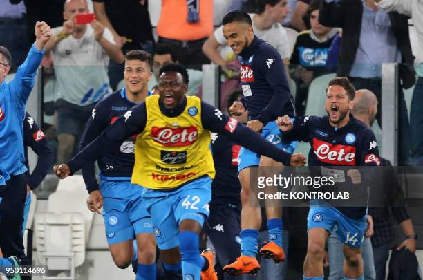 Napoli's French striker Zinedine Machach ,Napoli's Guinean midfielder Amadou Diawara , Napoli's French striker Adam Ounas and Napoli's Belgian...