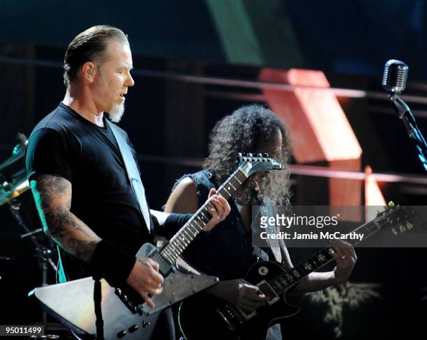 James Hatfield of Metallica performs onstage at the 25th Anniversary Rock & Roll Hall of Fame Concert at Madison Square Garden on October 30, 2009 in...
