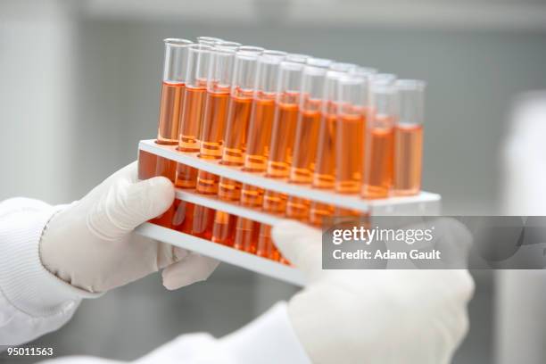 scientist holding test tube rack - test tube rack stock pictures, royalty-free photos & images