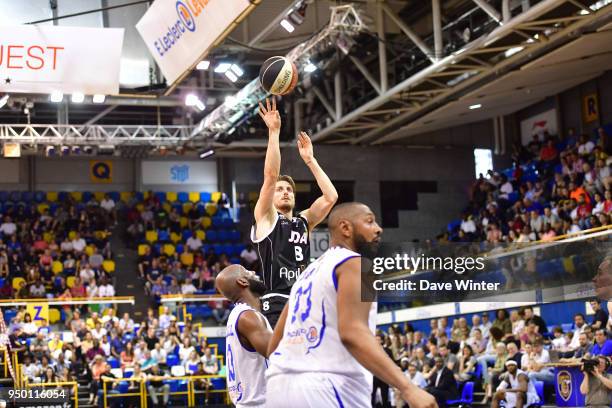 Valentin Bigote of Dijon during the Jeep Elite match between Levallois Metropolitans and Dijon at Salle Marcel Cerdan on April 22, 2018 in Levallois,...