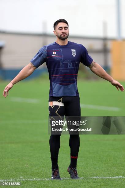 Shaun Johnson trains at Mt Smart Stadium during a New Zealand Warriors NRL media session on April 23, 2018 in Auckland, New Zealand.