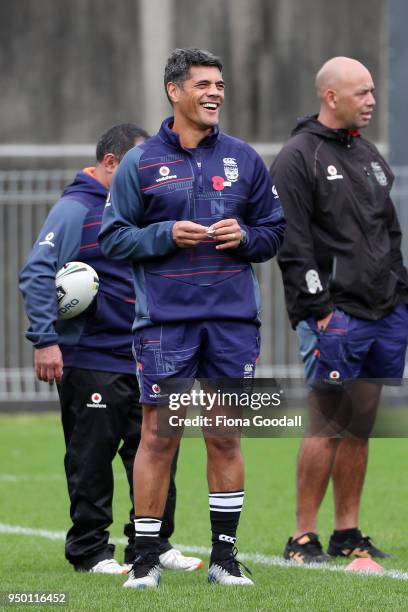 The Warriors coaching squad including head coach Stephen Kearney Stacey Jones, and Tony Iro during a New Zealand Warriors NRL media session at Mt...