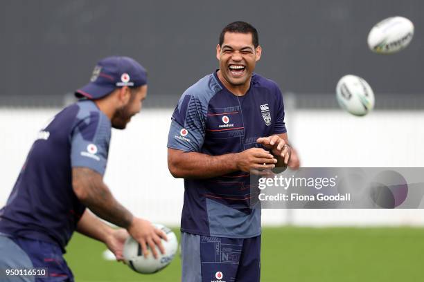 Adam Blair trains with the team during a New Zealand Warriors NRL media session at Mt Smart Stadium on April 23, 2018 in Auckland, New Zealand.