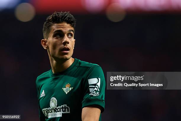 Marc Bartra of Real Betis looks on during the La Liga match between Atletico Madrid and Real Betis at Wanda Metropolitano Stadium on April 22, 2018...