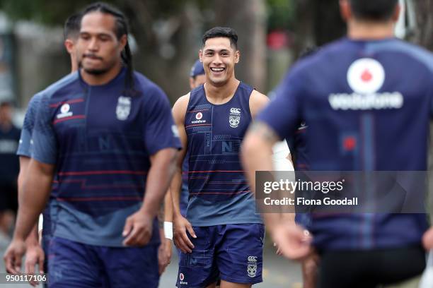 Warriors captain Roger Tuivasa-Sheck arrives at training during a New Zealand Warriors NRL media session on April 23, 2018 in Auckland, New Zealand.