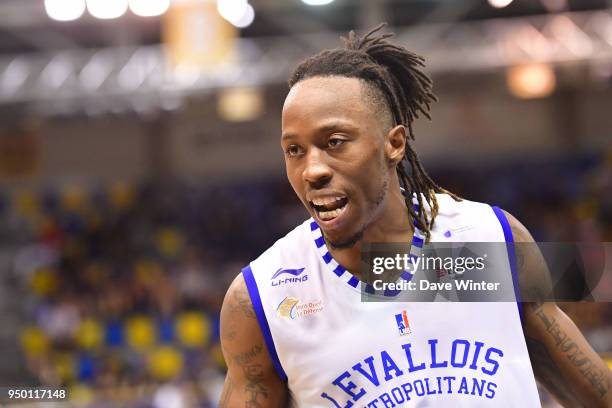 Jaron Johnson of Levallois during the Jeep Elite match between Levallois Metropolitans and Dijon at Salle Marcel Cerdan on April 22, 2018 in...