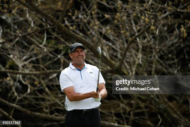 Jose Maria Olazabal of Spain hits his tee shot on the 12th hole during the final round of the PGA TOUR Champions Bass Pro Shops Legends of Golf at...