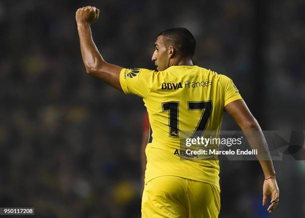 Ramon Abila of Boca Juniors celebrates after scoring the second goal of his team during a match between Boca Juniors and Newell's Old Boys as part of...