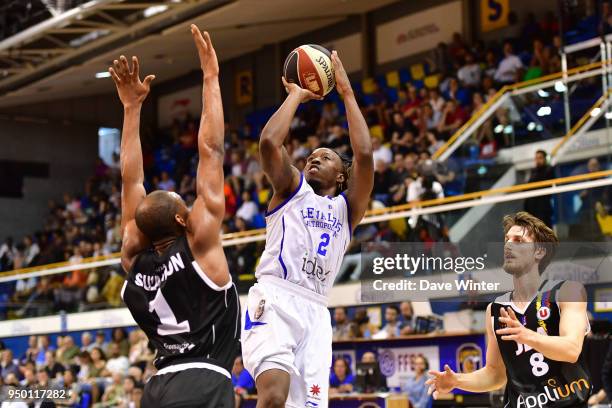 Jaron Johnson of Levallois during the Jeep Elite match between Levallois Metropolitans and Dijon at Salle Marcel Cerdan on April 22, 2018 in...