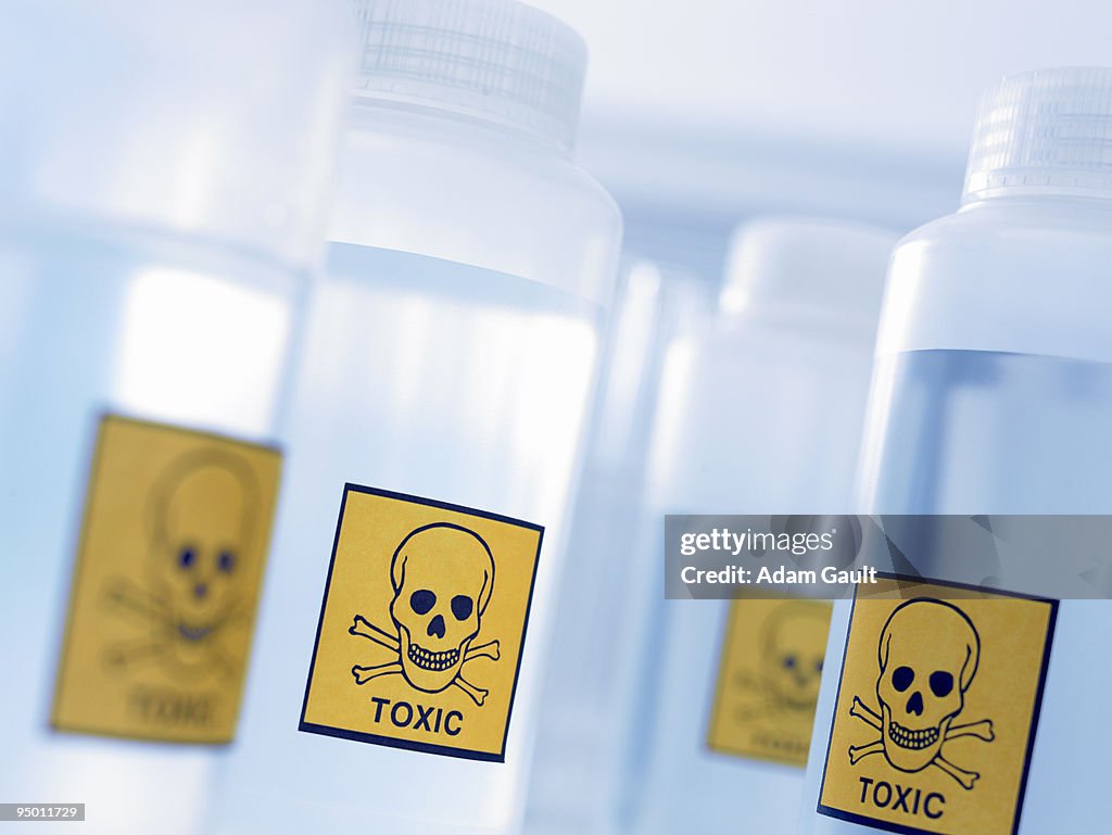 Bottles with toxic labels