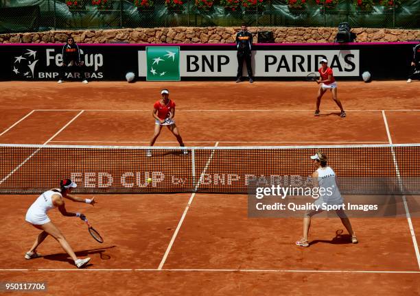 General view during the doubles match between Veronica Cepede and Montserrat Gonzalez of Paraguay against Maria Jose Martinez and Georgina Garcia of...