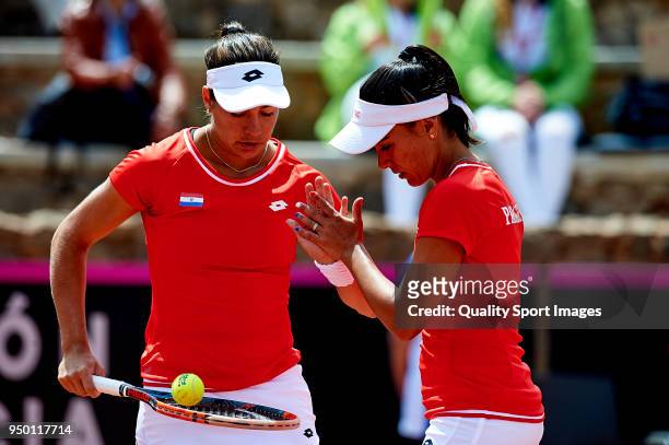 Montserrat Gonzalez and Veronica Cepede celebrates a point during the doubles match between Veronica Cepede and Montserrat Gonzalez of Paraguay...