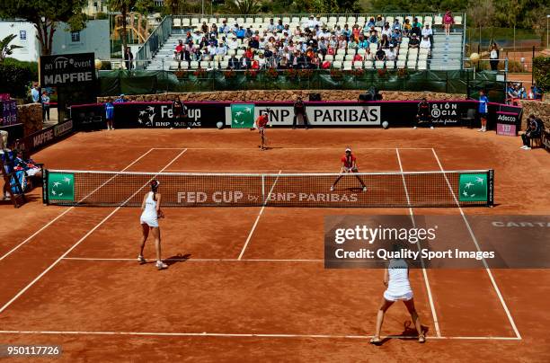 General view during the doubles match between Veronica Cepede and Montserrat Gonzalez of Paraguay against Maria Jose Martinez and Georgina Garcia of...