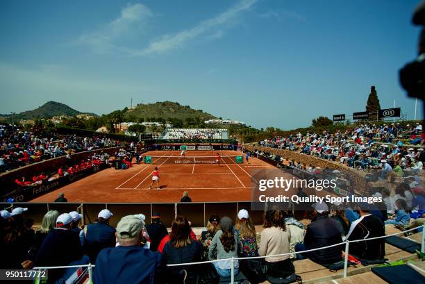 General view during the doubles match between Veronica Cepede and Montserrat Gonzalez of Paraguay against Maria Jose Martinez and Georgina Garcia of...