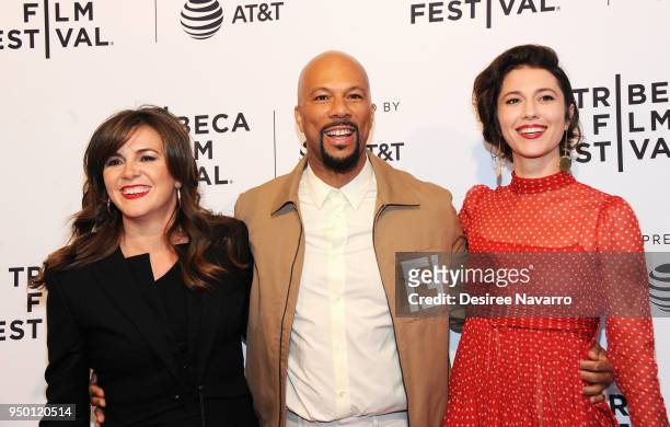 Director Eva Vives, actors Common and Mary Elizabeth Winstead attend 2018 Tribeca Film Festival - 'All About Nina' at SVA Theater on April 22, 2018...
