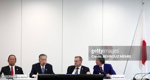 Tokyo 2020 Olympic Games CEO Toshiro Muto, Tokyo 2020 president Yoshiro Mori, International Olympic Committee vice president and chairman of the...