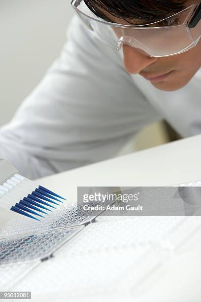 scientist filling specimen holders - adam gault stock pictures, royalty-free photos & images