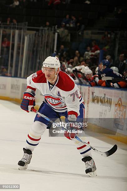Andrei Markov of the Montreal Canadiens in action against the New York Islanders during their game at the Nassau Coliseum on December 19, 2009 at the...