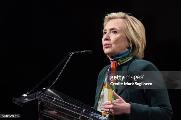Hillary Clinton speaks at the 14th Annual PEN World Voices Festival at The Great Hall at Cooper Union on April 22, 2018 in New York City.