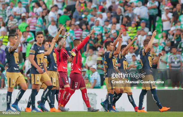 Players of Pumas greet fans after the 16th round match between Santos Laguna and Pumas UNAM as part of the Torneo Clausura 2018 Liga MX at Corona...