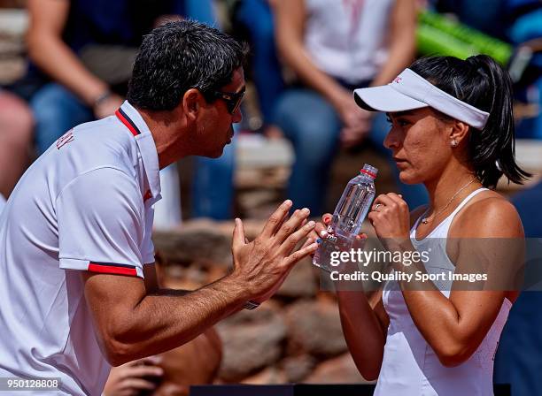 Ramon Delgado captain of the Paraguayan team gives instructions to Veronica Cepede of Paraguay during day two of the Fed Cup by BNP Paribas World Cup...