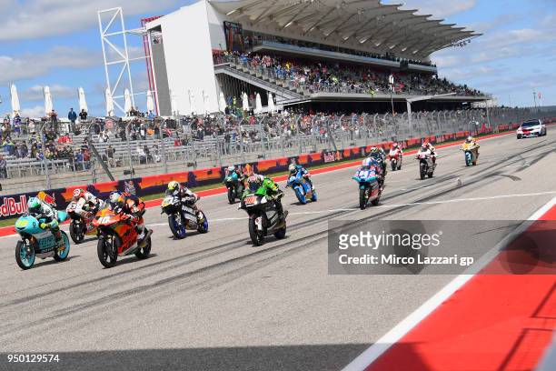 The Moto3 riders start from the grid during the Moto3 race during the MotoGp Red Bull U.S. Grand Prix of The Americas - Race at Circuit of The...