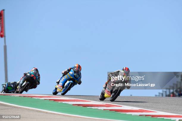 Tatsuki Suzuki of Italy and Sic 58 Squadra Corse Honda leads the field during the Moto3 race during the MotoGp Red Bull U.S. Grand Prix of The...