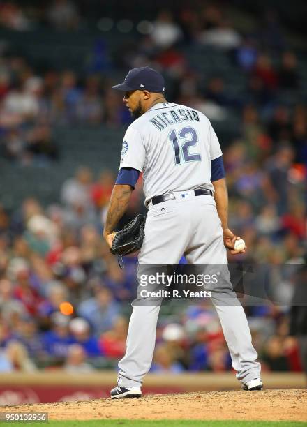 Juan Nicasio of the Seattle Mariners throws in the eight inning against the Texas Rangers at Globe Life Park in Arlington on April 20, 2018 in...
