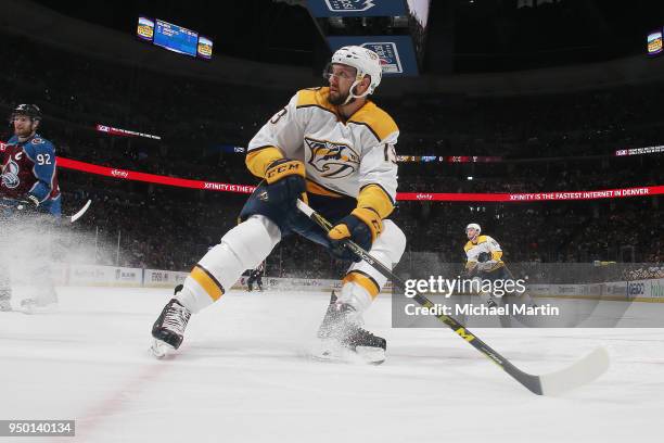 Nick Bonino of the Nashville Predators skates against the Colorado Avalanche in Game Six of the Western Conference First Round during the 2018 NHL...