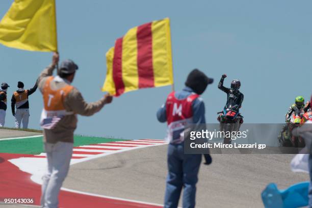 Francesco Bagnaia of Italy and Sky Racing Team VR46 celebrates the Moto2 victory at the end of the Moto2 race during the MotoGp Red Bull U.S. Grand...