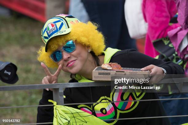 Fan smiles during the Moto3 race during the MotoGp Red Bull U.S. Grand Prix of The Americas - Race at Circuit of The Americas on April 22, 2018 in...